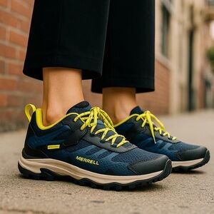 Women’s Merrell Moab 3 Hiking Shoes Waterproof Sneakers Sz 6 Blue Black Yellow